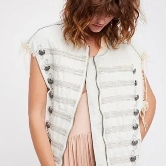 Free people Embroidered officer denim vest M/L - Picture 1 of 1